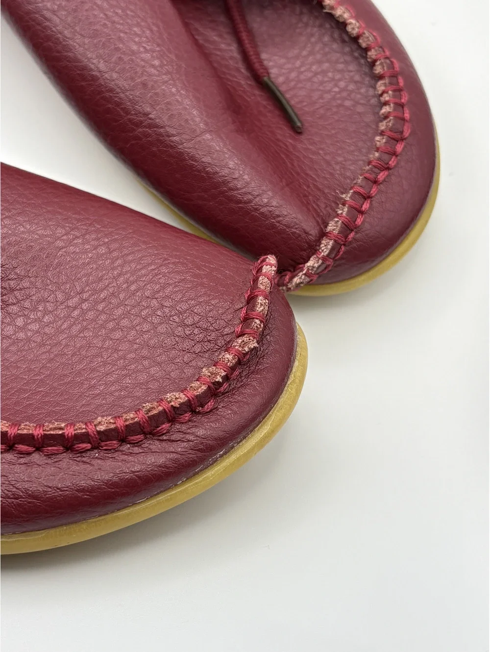 Cozy Burgundy Leather Moccasins with Handstitched Detailing